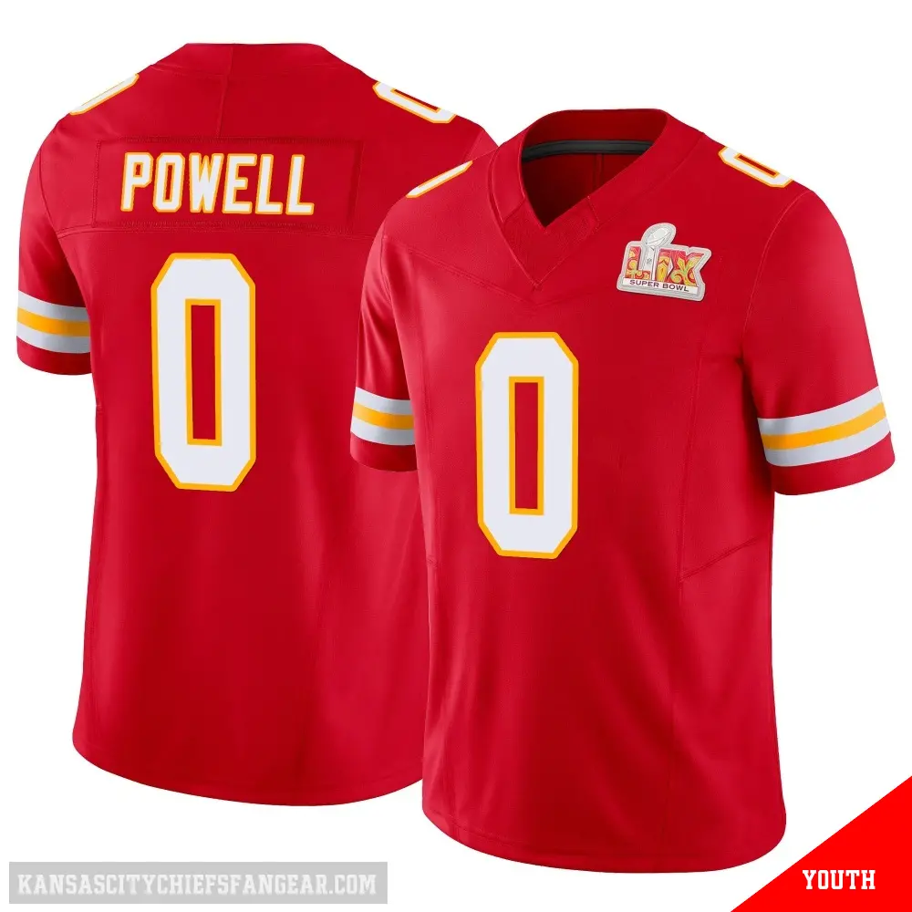 ＃0 Youth ShunDerrick Powell Red Limited Kansas City Chiefs Vapor F.U.S.E. Super Bowl LIX Jersey